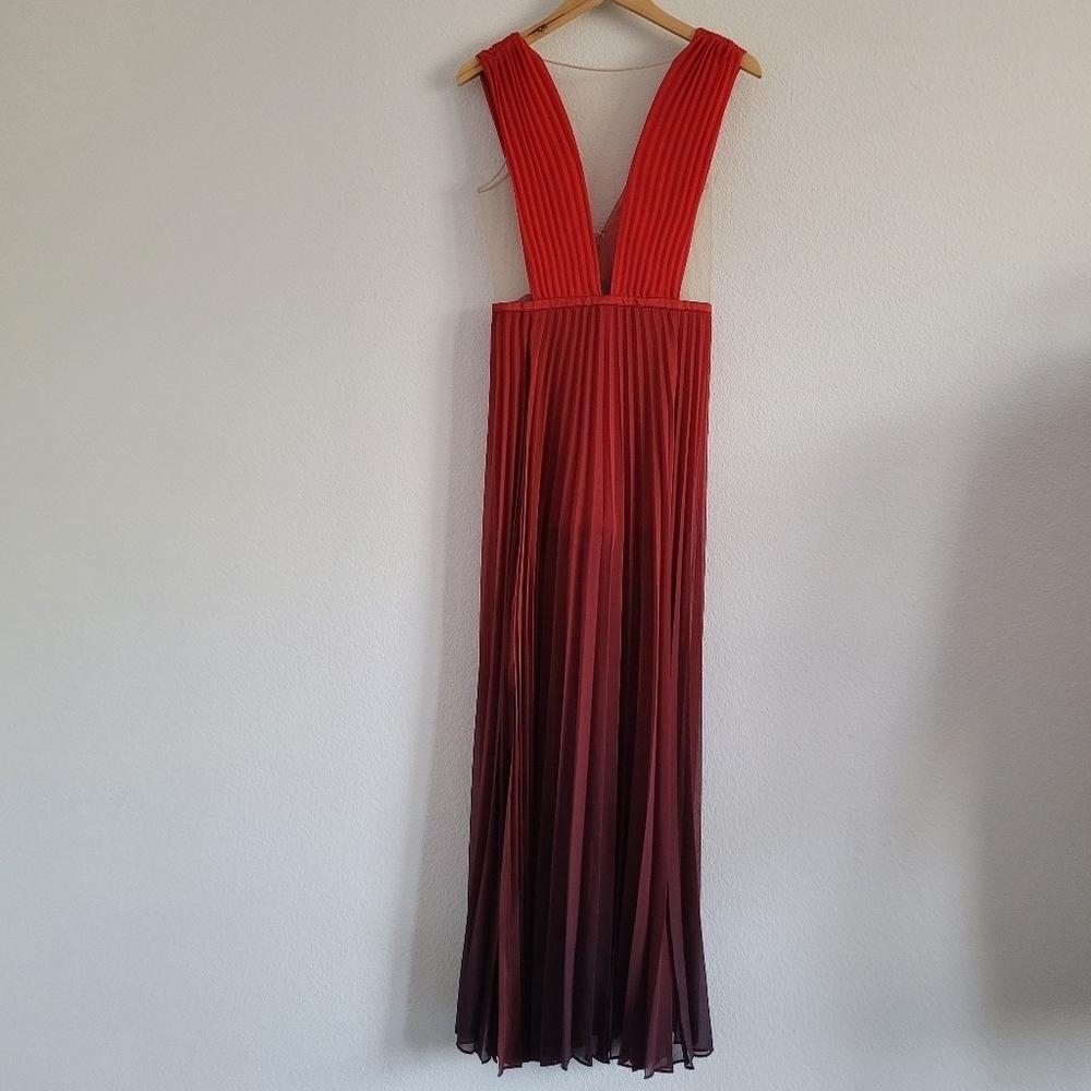 Bebe red ombre pleated double  split illusion bodice formal evening gown - Picture 13 of 13